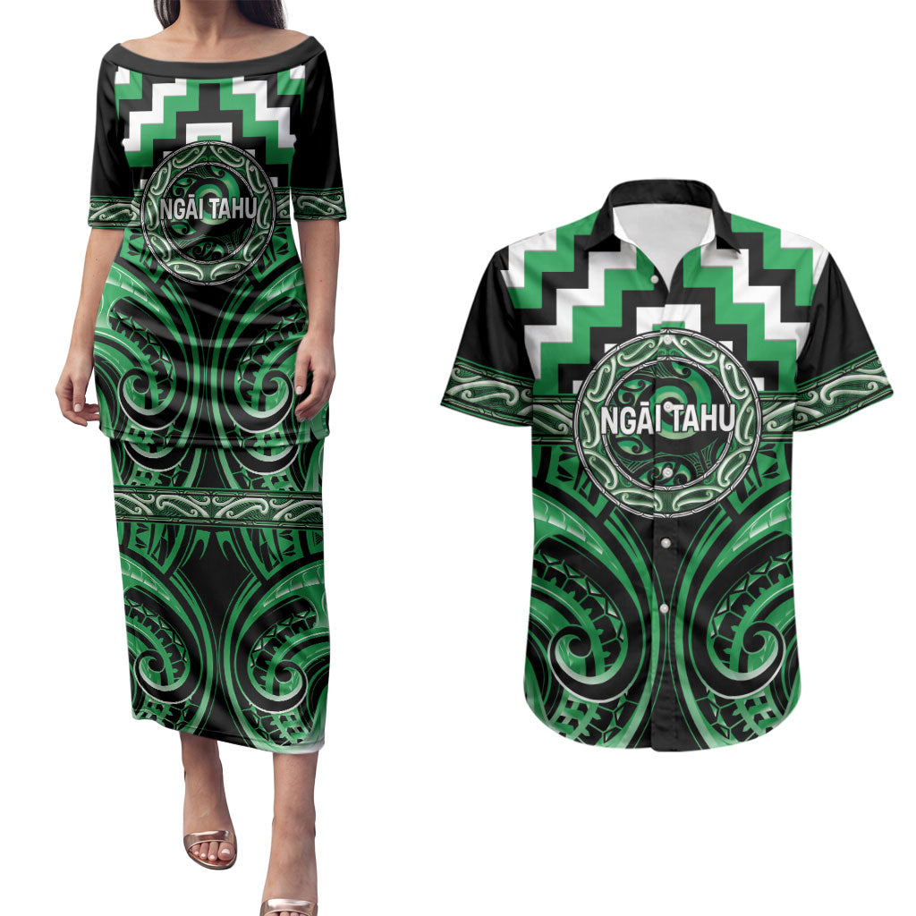 Aotearoa Ngai Tahu Personalised Couples Matching Puletasi and Hawaiian Shirt Maori Iwi Poutama Puhoro Tattoo