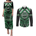 Aotearoa Ngai Tahu Personalised Couples Matching Puletasi and Long Sleeve Button Shirt Maori Iwi Poutama Puhoro Tattoo