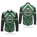 Aotearoa Ngai Tahu Personalised Couples Matching Puletasi and Long Sleeve Button Shirt Maori Iwi Poutama Puhoro Tattoo