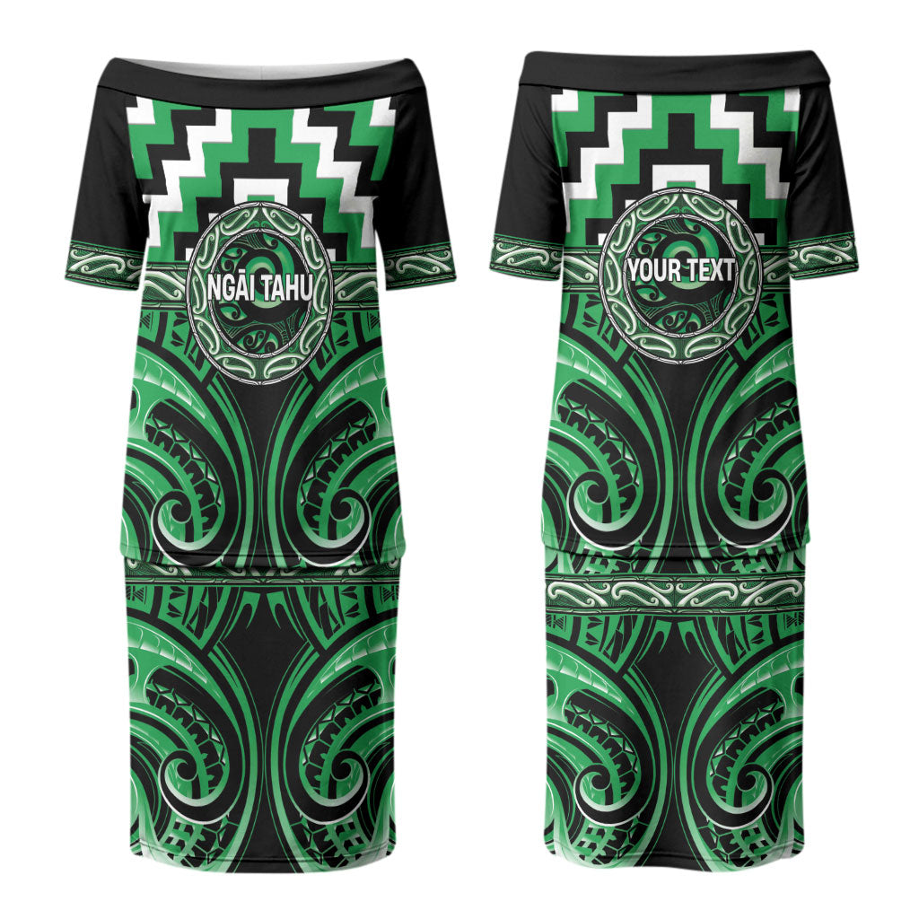 Aotearoa Ngai Tahu Personalised Couples Matching Puletasi and Long Sleeve Button Shirt Maori Iwi Poutama Puhoro Tattoo
