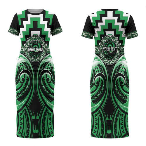 Aotearoa Ngai Tahu Personalised Couples Matching Short Sleeve Bodycon Dress and Hawaiian Shirt Maori Iwi Poutama Puhoro Tattoo