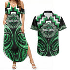 Aotearoa Ngai Tahu Personalised Couples Matching Summer Maxi Dress and Hawaiian Shirt Maori Iwi Poutama Puhoro Tattoo