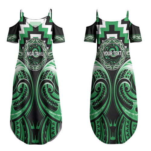 Aotearoa Ngai Tahu Personalised Couples Matching Summer Maxi Dress and Long Sleeve Button Shirt Maori Iwi Poutama Puhoro Tattoo
