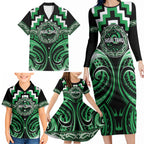 Aotearoa Ngai Tahu Personalised Family Matching Long Sleeve Bodycon Dress and Hawaiian Shirt Maori Iwi Poutama Puhoro Tattoo