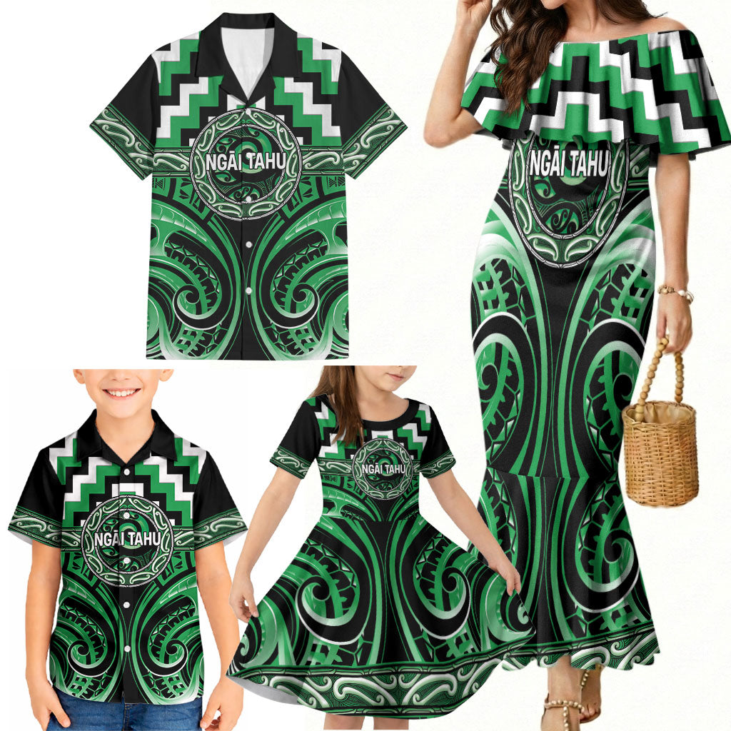 Aotearoa Ngai Tahu Personalised Family Matching Mermaid Dress and Hawaiian Shirt Maori Iwi Poutama Puhoro Tattoo
