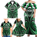 Aotearoa Ngai Tahu Personalised Family Matching Off Shoulder Maxi Dress and Hawaiian Shirt Maori Iwi Poutama Puhoro Tattoo