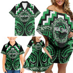 Aotearoa Ngai Tahu Personalised Family Matching Off Shoulder Short Dress and Hawaiian Shirt Maori Iwi Poutama Puhoro Tattoo