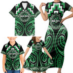 Aotearoa Ngai Tahu Personalised Family Matching Short Sleeve Bodycon Dress and Hawaiian Shirt Maori Iwi Poutama Puhoro Tattoo
