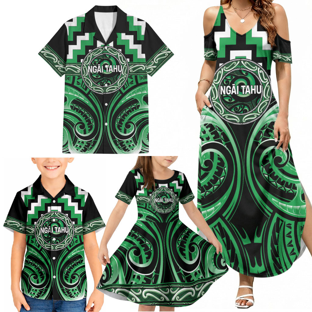Aotearoa Ngai Tahu Personalised Family Matching Summer Maxi Dress and Hawaiian Shirt Maori Iwi Poutama Puhoro Tattoo