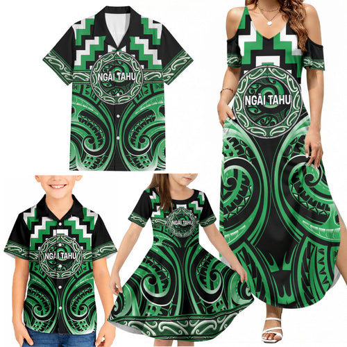 Aotearoa Ngai Tahu Personalised Family Matching Summer Maxi Dress and Hawaiian Shirt Maori Iwi Poutama Puhoro Tattoo