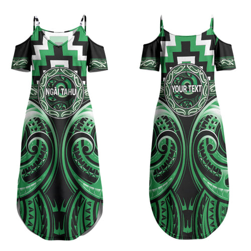 Aotearoa Ngai Tahu Personalised Family Matching Summer Maxi Dress and Hawaiian Shirt Maori Iwi Poutama Puhoro Tattoo