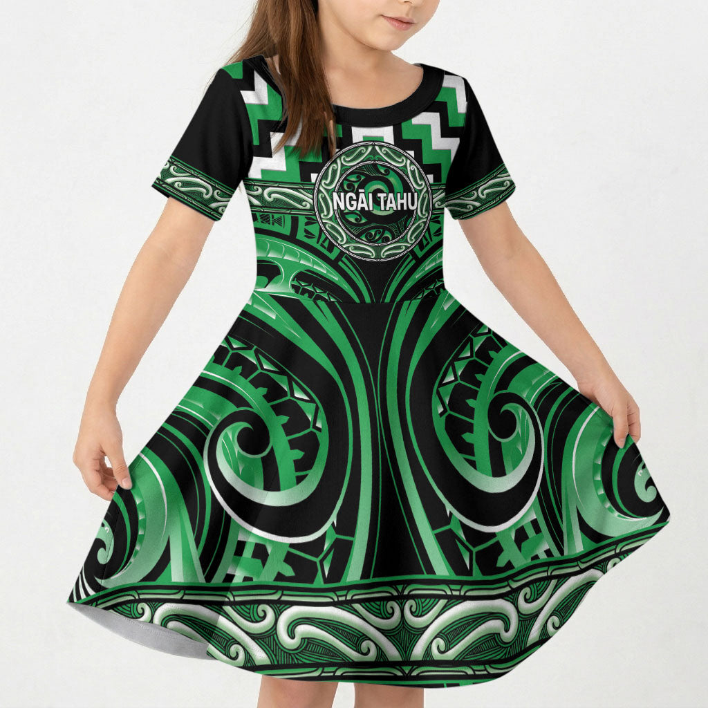 Aotearoa Ngai Tahu Personalised Kid Short Sleeve Dress Maori Iwi Poutama Puhoro Tattoo