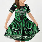 Aotearoa Ngai Tahu Personalised Kid Short Sleeve Dress Maori Iwi Poutama Puhoro Tattoo