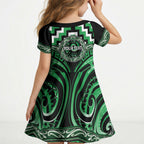 Aotearoa Ngai Tahu Personalised Kid Short Sleeve Dress Maori Iwi Poutama Puhoro Tattoo