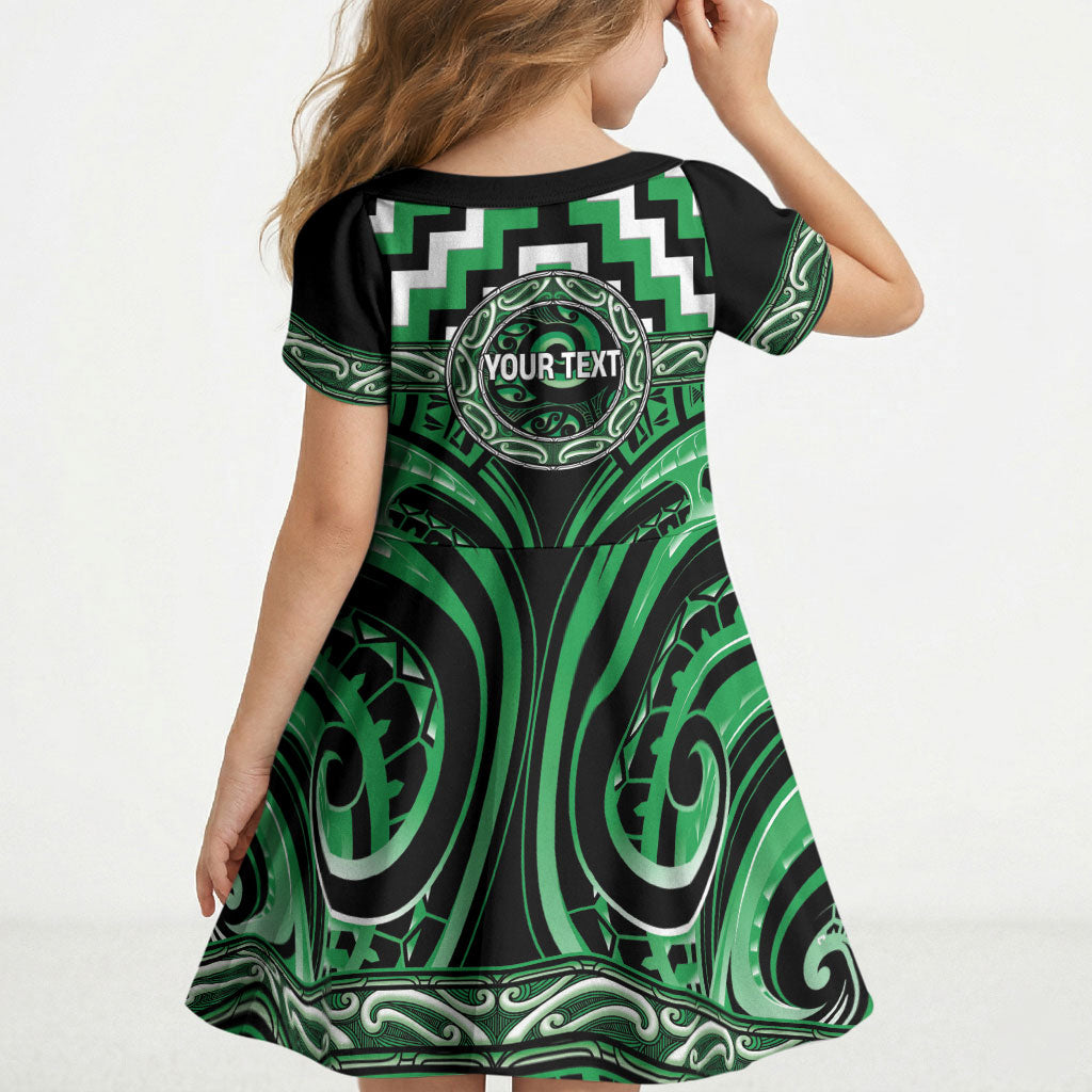 Aotearoa Ngai Tahu Personalised Kid Short Sleeve Dress Maori Iwi Poutama Puhoro Tattoo