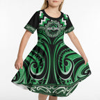 Aotearoa Ngai Tahu Personalised Kid Short Sleeve Dress Maori Iwi Poutama Puhoro Tattoo