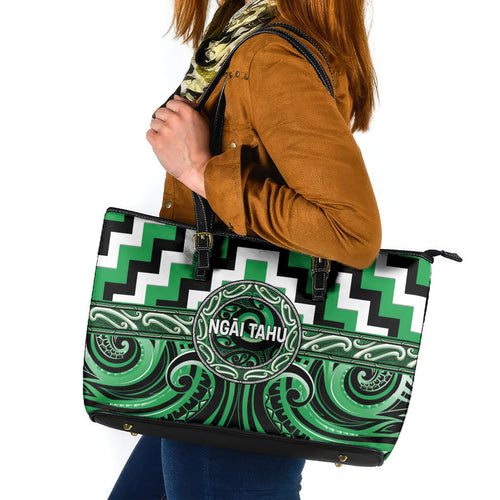 Aotearoa Ngai Tahu Leather Tote Bag Maori Iwi Poutama Puhoro Tattoo
