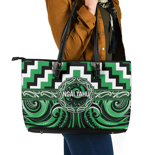 Aotearoa Ngai Tahu Leather Tote Bag Maori Iwi Poutama Puhoro Tattoo