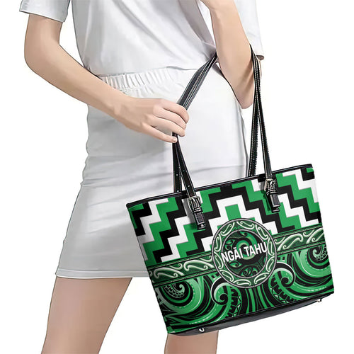 Aotearoa Ngai Tahu Leather Tote Bag Maori Iwi Poutama Puhoro Tattoo