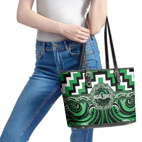 Aotearoa Ngai Tahu Leather Tote Bag Maori Iwi Poutama Puhoro Tattoo