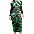 Aotearoa Ngai Tahu Personalised Long Sleeve Bodycon Dress Maori Iwi Poutama Puhoro Tattoo