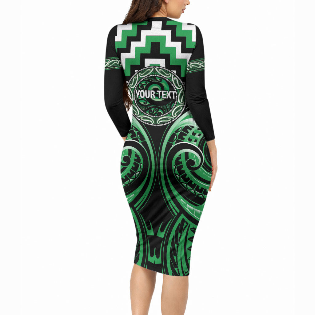 Aotearoa Ngai Tahu Personalised Long Sleeve Bodycon Dress Maori Iwi Poutama Puhoro Tattoo