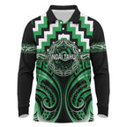 Aotearoa Ngai Tahu Personalised Long Sleeve Polo Shirt Maori Iwi Poutama Puhoro Tattoo