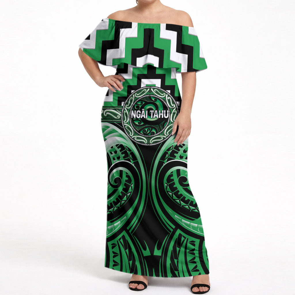 Aotearoa Ngai Tahu Personalised Off Shoulder Maxi Dress Maori Iwi Poutama Puhoro Tattoo