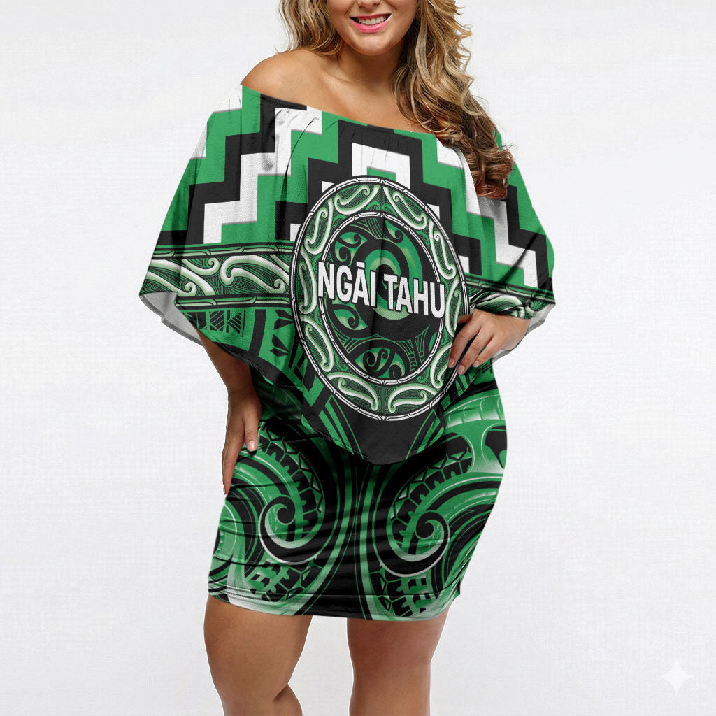 Aotearoa Ngai Tahu Personalised Off Shoulder Short Dress Maori Iwi Poutama Puhoro Tattoo
