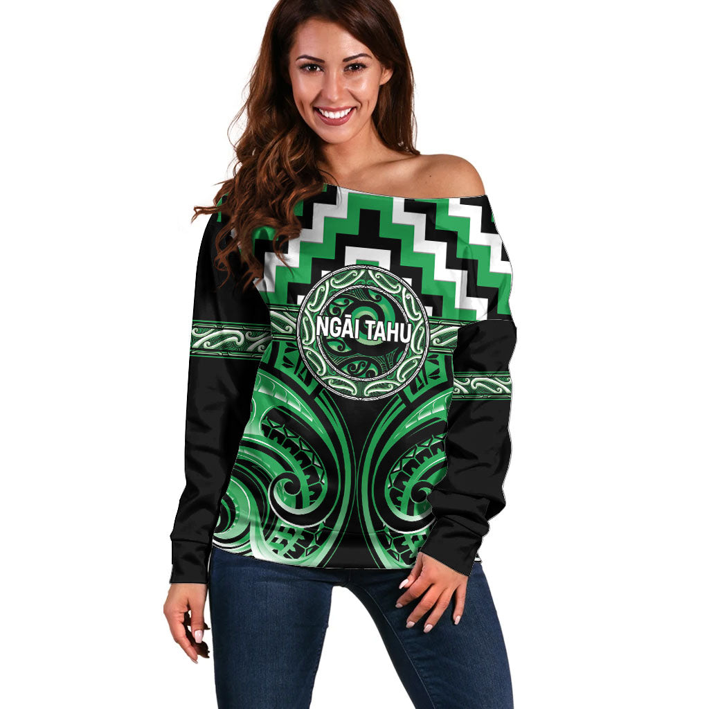 Aotearoa Ngai Tahu Personalised Off Shoulder Sweater Maori Iwi Poutama Puhoro Tattoo