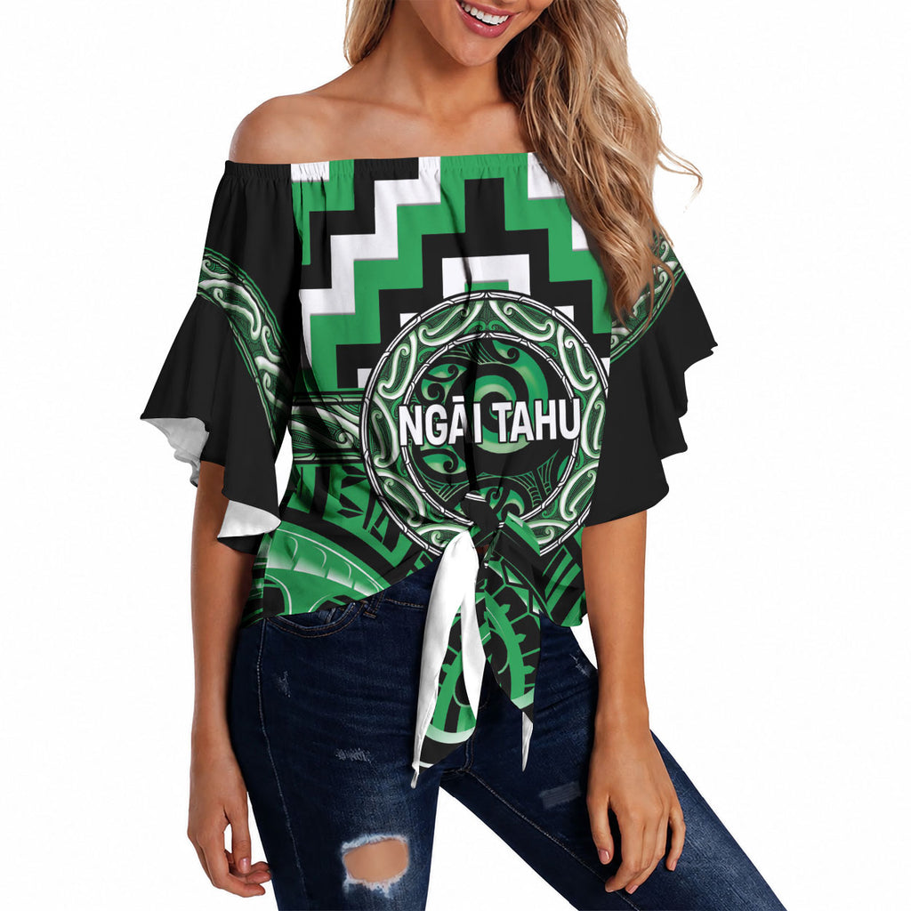 Aotearoa Ngai Tahu Personalised Off Shoulder Wrap Waist Top Maori Iwi Poutama Puhoro Tattoo