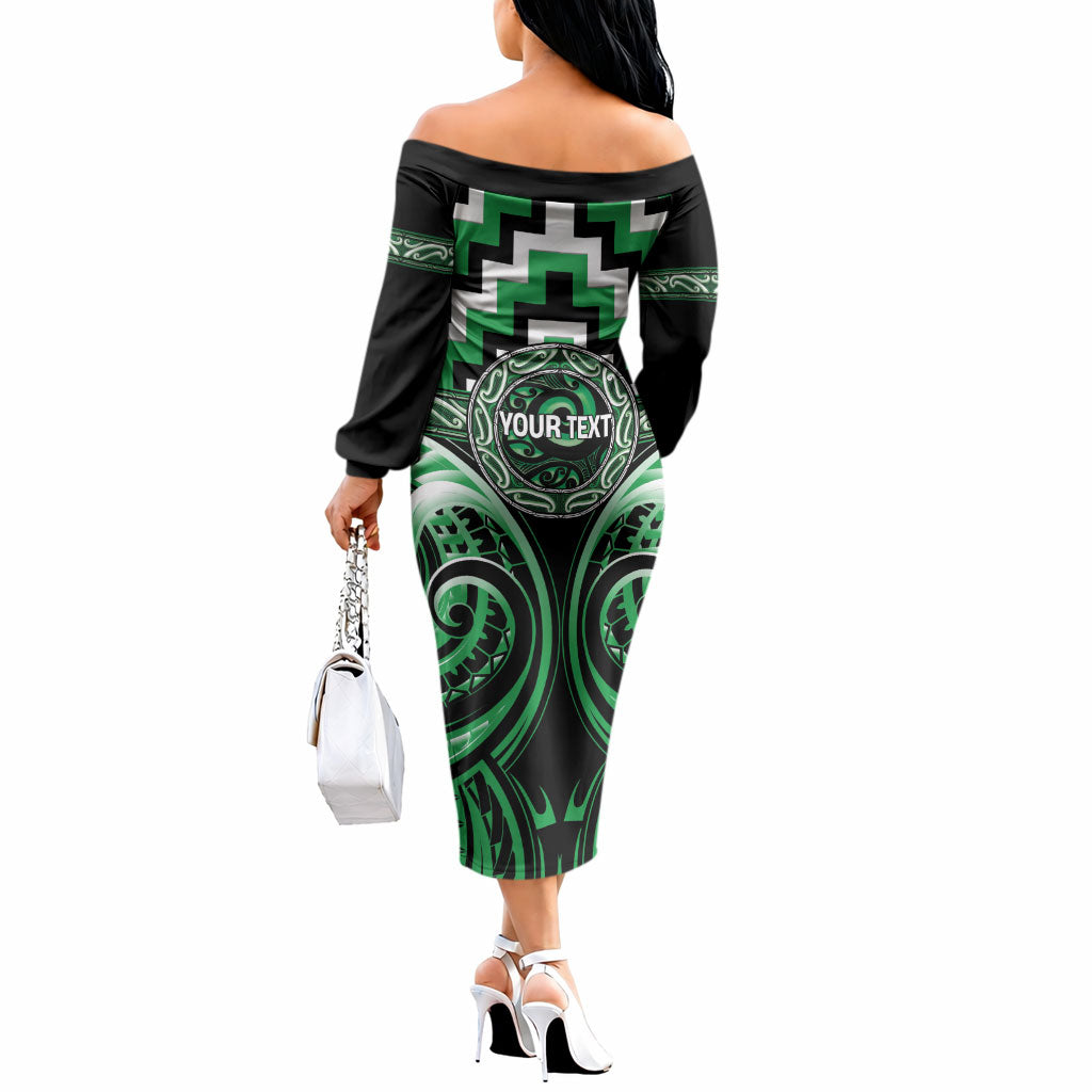 Aotearoa Ngai Tahu Personalised Off The Shoulder Long Sleeve Dress Maori Iwi Poutama Puhoro Tattoo