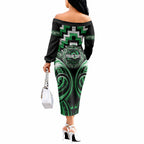 Aotearoa Ngai Tahu Personalised Off The Shoulder Long Sleeve Dress Maori Iwi Poutama Puhoro Tattoo