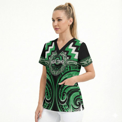 Aotearoa Ngai Tahu Personalised Scrub Top Maori Iwi Poutama Puhoro Tattoo