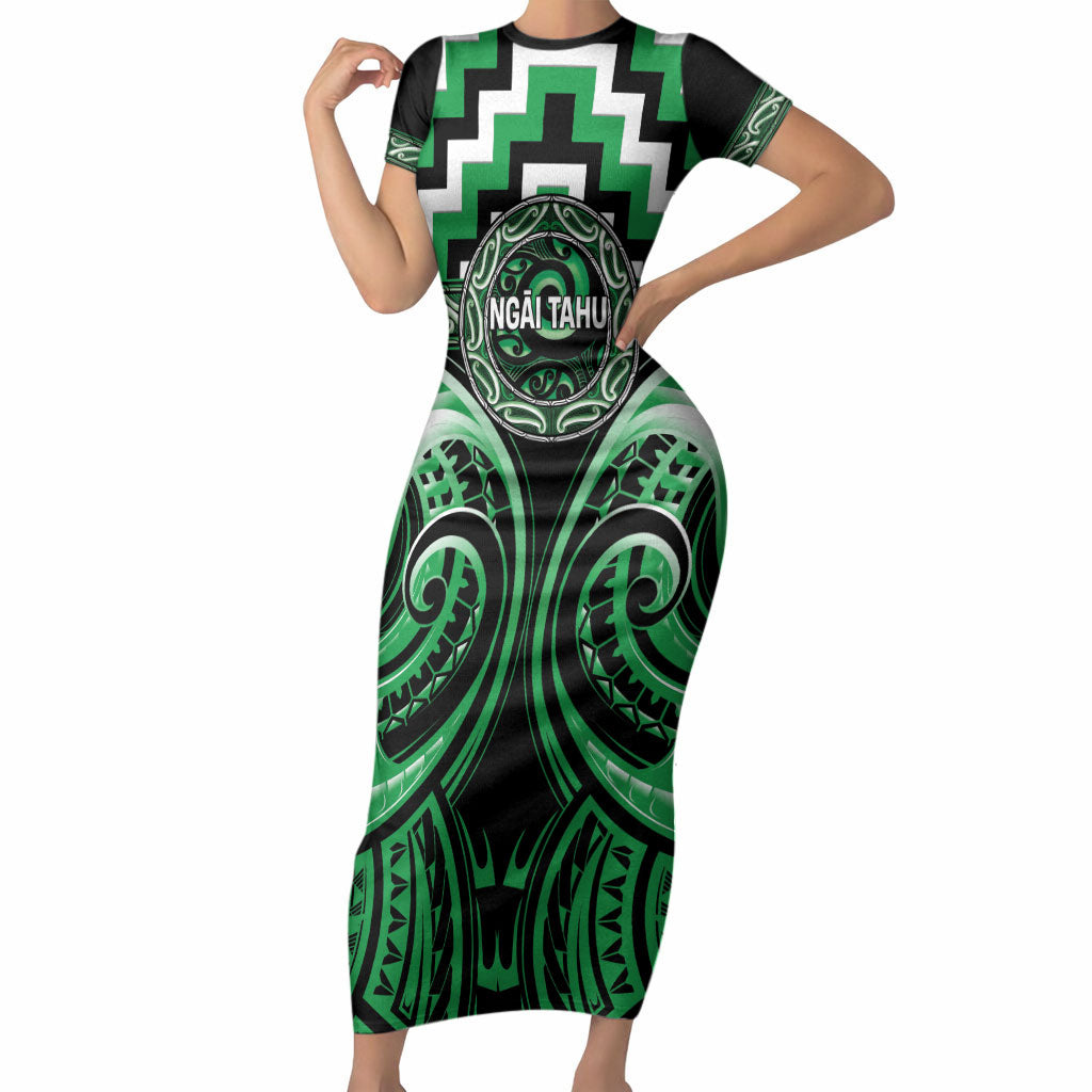 Aotearoa Ngai Tahu Personalised Short Sleeve Bodycon Dress Maori Iwi Poutama Puhoro Tattoo