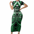 Aotearoa Ngai Tahu Personalised Short Sleeve Bodycon Dress Maori Iwi Poutama Puhoro Tattoo