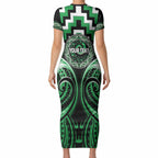 Aotearoa Ngai Tahu Personalised Short Sleeve Bodycon Dress Maori Iwi Poutama Puhoro Tattoo