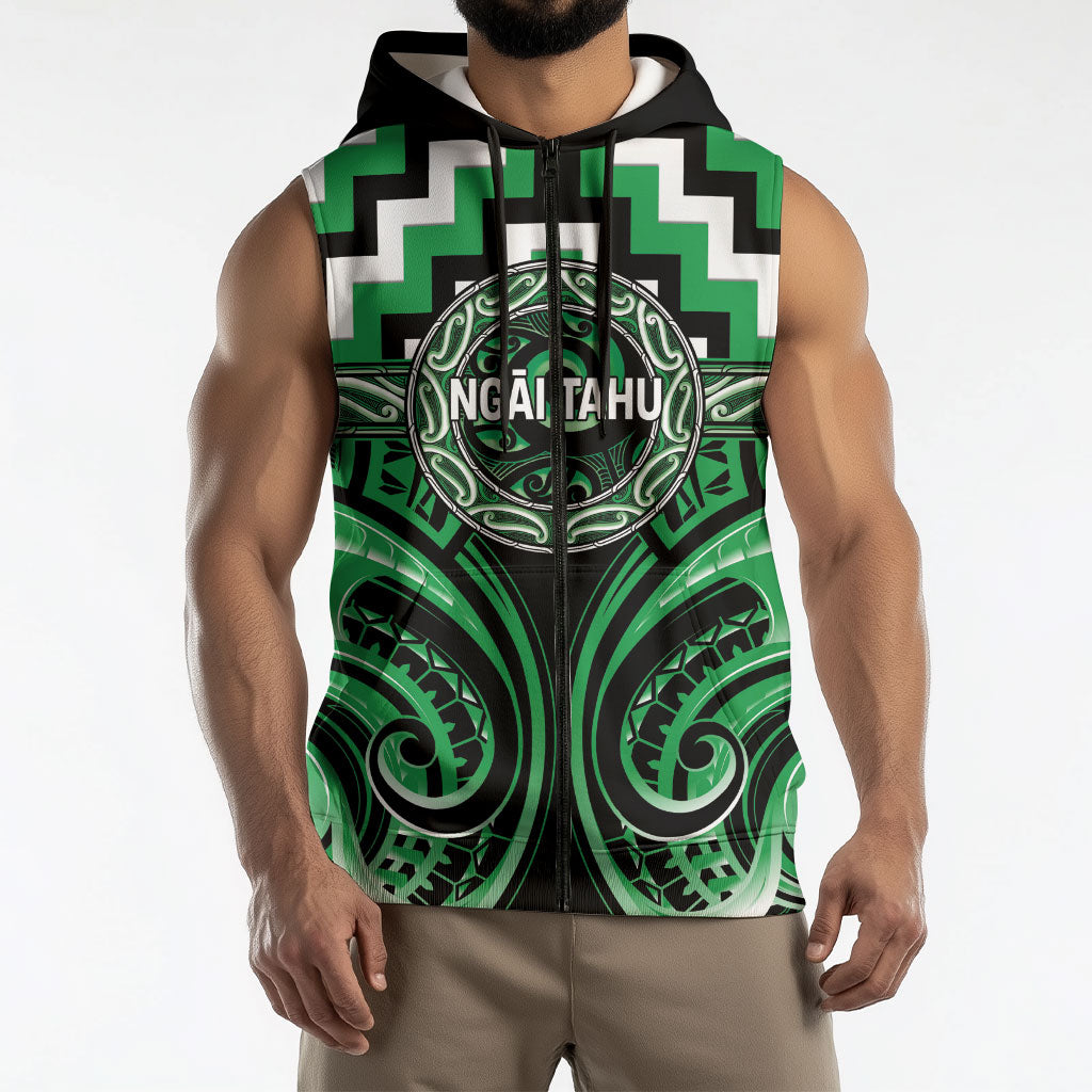 Aotearoa Ngai Tahu Personalised Sleeveless Zip Hoodie Maori Iwi Poutama Puhoro Tattoo