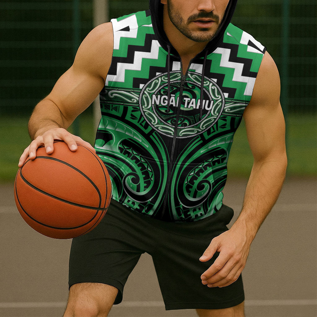 Aotearoa Ngai Tahu Personalised Sleeveless Zip Hoodie Maori Iwi Poutama Puhoro Tattoo