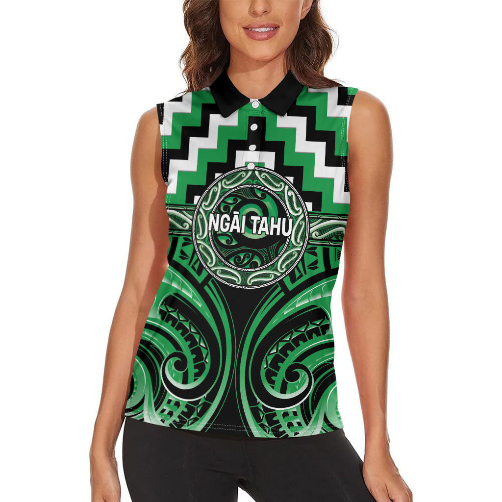Aotearoa Ngai Tahu Personalised Women Sleeveless Polo Shirt Maori Iwi Poutama Puhoro Tattoo