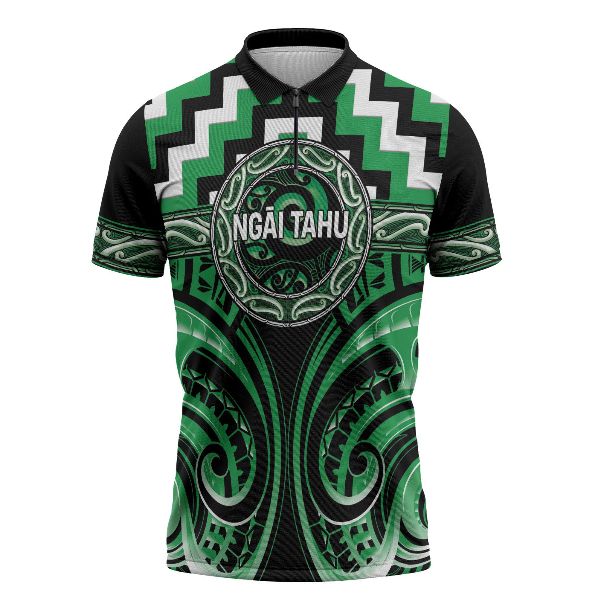 Aotearoa Ngai Tahu Personalised Zipper Polo Shirt Maori Iwi Poutama Puhoro Tattoo
