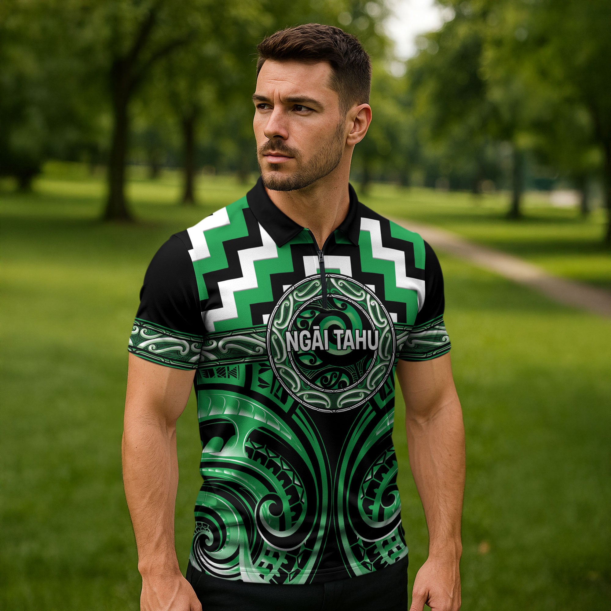 Aotearoa Ngai Tahu Personalised Zipper Polo Shirt Maori Iwi Poutama Puhoro Tattoo