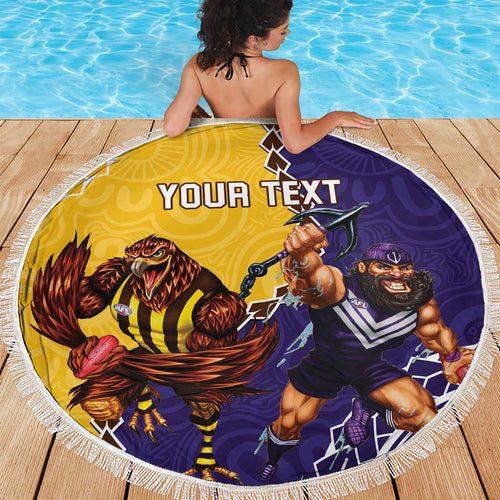 Custom Dockers And Hawks Football Beach Blanket Aboriginal Mix Polynesian Pattern