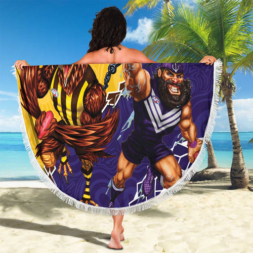 Custom Dockers And Hawks Football Beach Blanket Aboriginal Mix Polynesian Pattern
