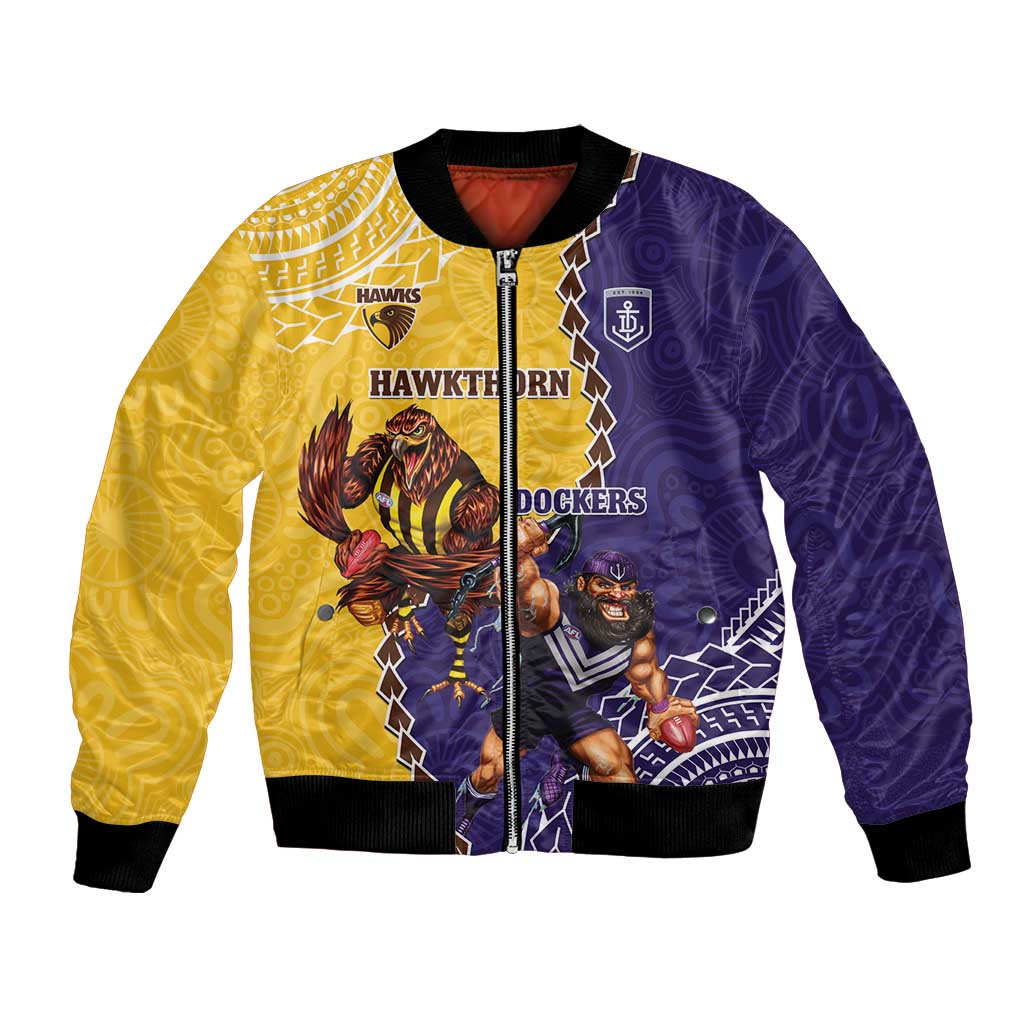 Custom Dockers And Hawks Football Bomber Jacket Aboriginal Mix Polynesian Pattern