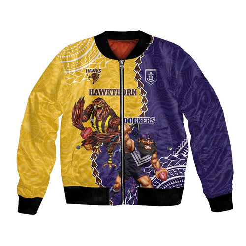 Custom Dockers And Hawks Football Bomber Jacket Aboriginal Mix Polynesian Pattern