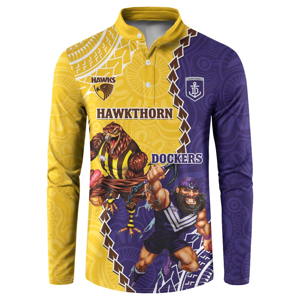 Custom Dockers And Hawks Football Button Sweatshirt Aboriginal Mix Polynesian Pattern