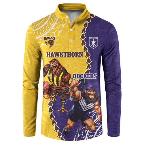 Custom Dockers And Hawks Football Button Sweatshirt Aboriginal Mix Polynesian Pattern