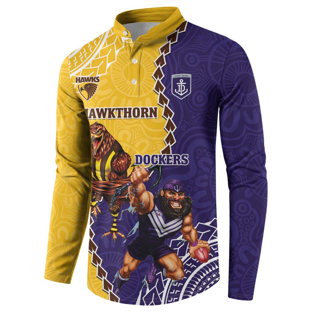 Custom Dockers And Hawks Football Button Sweatshirt Aboriginal Mix Polynesian Pattern