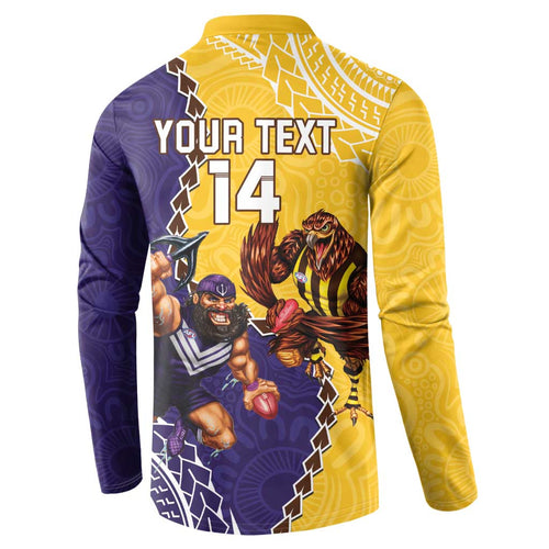 Custom Dockers And Hawks Football Button Sweatshirt Aboriginal Mix Polynesian Pattern